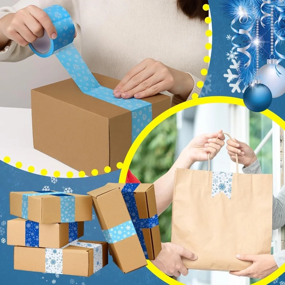 Winter Snowflake Packing Tape Roll - Blue Decorative Shipping Tape